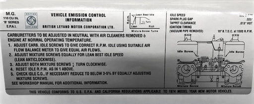 MGB Emissions Decal -1974, HIF, Silver