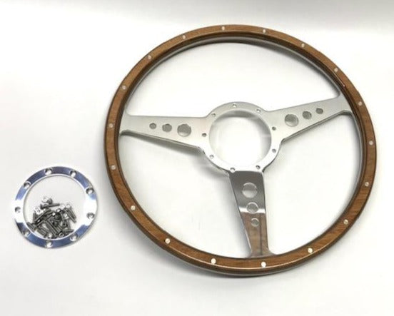MGB Classic Light Wood Steering Wheel,  15" flat