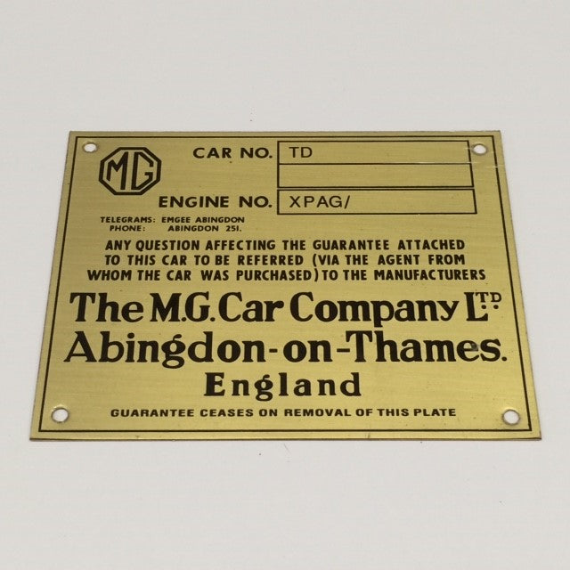 Identification Plate, TD — Abingdon Spares