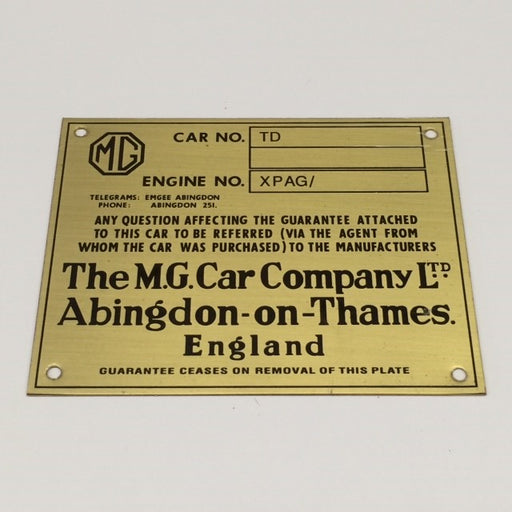 Identification Plate, TD