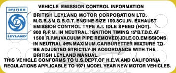 MGB Emissions Decal - 1971