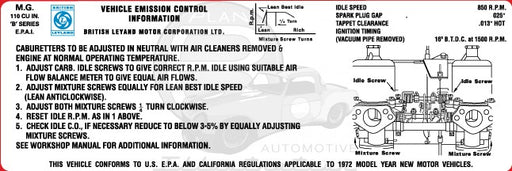 MGB Emissions Decal - 1972