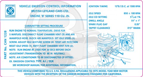 MGB Emissions Decal - 1975