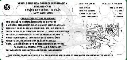 MGB Emissions Decal - 1977 w/Anti-Tamper