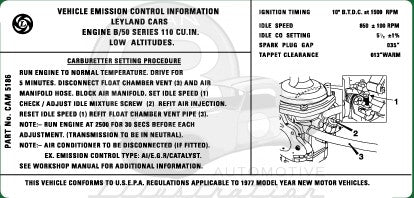 MGB Emissions Decal - 1977 w/o Anti-tamper