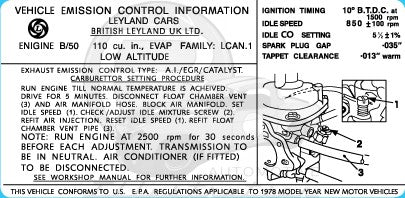 MGB Emissions Decal - 1978 49-state