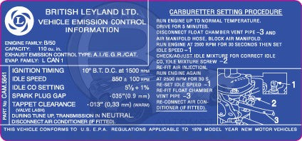MGB Emissions Decal - 1979 49-state