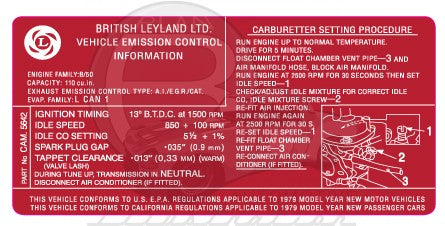 MGB Emissions Decal - 1979 California