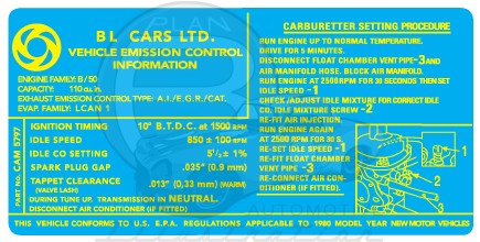 MGB Emissions Decal - 1980