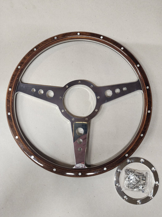 MGB Classic Dark Wood Steering Wheel,  15" flat