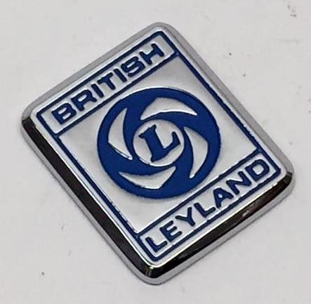 BRITISH LEYLAND BADGE, blue on silver, cast