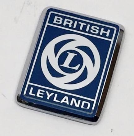 BRITISH LEYLAND BADGE, silver on blue, silkscreened