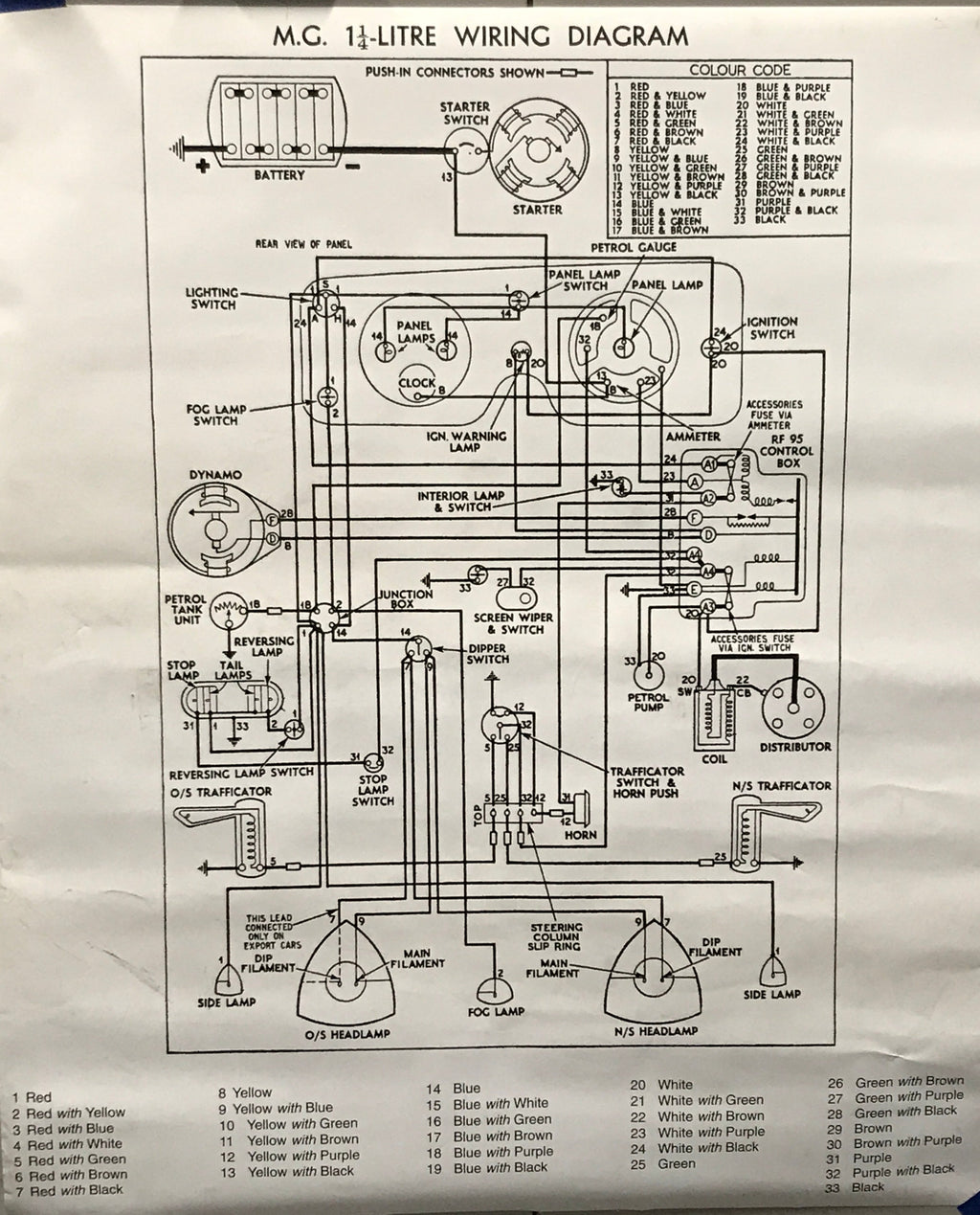 MG TC EXU wiring diagram LARGE — Abingdon Spares