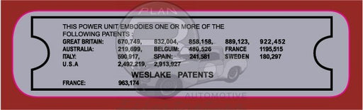 MGB Weslake Patent Decal